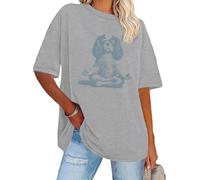 T-shirt à manches courtes Cavalier King Charles Spaniel avec motif chien mignon pour amoureux des chiens, gris, XXL