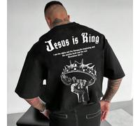 T-shirt à manches courtes col rond avec imprimé "God Is King" style minimaliste pour hommes, noir, été, style années 2000 L,M,XL,XXL,XXXLAnimal,SloganÉtoffe