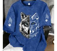 T-shirt à manches courtes col rond avec imprimé tête de loup, mode de rue pour garçons. Nouveau vêtement d'été pour garçons, t-shirt imprimé pour enfants 6Y,7Y,8Y,9Y,10Y,4Y,5Y,14Y,11Y,12Y,13Y,16Y,15YA