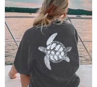 T-shirt à manches courtes, col rond, casual, vacances, style lâche et polyvalent, avec imprimé tortue, nouvelle collection été pour femmes. Un top blanc et adapté pour une utilisation quotidienne et l