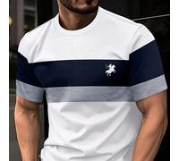 T-shirt à manches courtes col rond, coupe slim, léger, pour l'été, avec imprimé minimaliste de la silhouette d'un cheval et blocs de couleurs pour hommes L,M,XL,XXL,XXXLÉtoffe