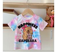 T-shirt à manches courtes, col rond, décontracté, imprimé Bala de dessin animé tie-dye mignon pour filles préadolescentes, style minimaliste, été 8Y,9Y,10Y,11Y,12YAnimal,Cartoon,LettresÉtoffe