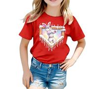 T-Shirt à Manches Courtes col Rond Filles orné d’Un Motif Lapin de Pâques confectionné en Coton Doux Parfait pour Vacances Jeux décontractés activités printanières Haut féminin (Red, 8-9 Years)