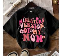 T-shirt à manches courtes, col rond, motif floral rose décontracté, version miniature de ma mère, jeune fille amusante avec alphabet 6Y,7Y,8Y,9Y,4Y,5Y,3-4YGéométrique,Lettres,Plantes,SloganÉtoffe