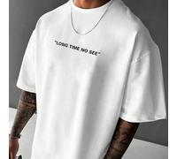 T-shirt à manches courtes col rond respirant avec imprimé slogan "Long Time No See" décontracté et polyvalent pour hommes, mode d'été L,M,S,XL,XS,XXL,XXSLettresTissu tricoté