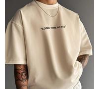 T-shirt à manches courtes col rond respirant avec imprimé slogan "Long Time No See" décontracté et polyvalent pour homme, mode d'été L,M,S,XL,XS,XXL,XXSLettresTissu tricoté
