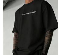 T-shirt à manches courtes col rond respirant avec imprimé slogan "Long Time No See" décontracté et polyvalent pour hommes, été L,M,S,XL,XS,XXL,XXSLettresTissu tricoté