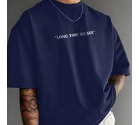 T-shirt à manches courtes col rond respirant avec imprimé slogan "Long Time No See" polyvalent et décontracté pour hommes, mode d'été L,M,S,XL,XS,XXL,XXSLettresTissu tricoté