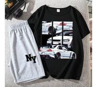 T-Shirt à manches courtes col rond simple pour garçon, avec motif de voiture et short imprimé de lettre, convient pour l'été 8Y,9Y,10Y,11Y,12YVoitureTissu tricoté