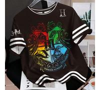 T-shirt à manches courtes col rond, style casual, patchwork, rayures et imprimé badge, pour l'été L,M,S,XL,XS,XXL,XXS,XXXL,XXXXLHalloweenTissu tricoté