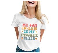 T-shirt à manches courtes col roulé à manches courtes pour femme avec inscription « Mon beau-fils est mon enfant préféré », Blanc., M