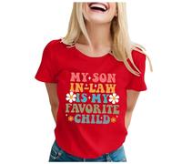 T-shirt à manches courtes col roulé à manches courtes pour femme avec inscription « Mon beau-fils est mon enfant préféré », rouge, M