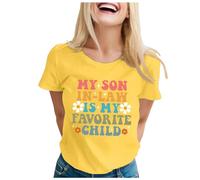 T-shirt à manches courtes col roulé à manches courtes pour femme avec inscription « Mon beau-fils est mon enfant préféré », jaune, XXL