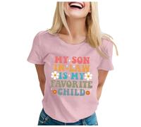 T-shirt à manches courtes col roulé à manches courtes pour femme avec inscription « Mon beau-fils est mon enfant préféré », Rose, L