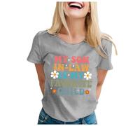 T-shirt à manches courtes col roulé à manches courtes pour femme avec inscription « Mon beau-fils est mon enfant préféré », gris, XL
