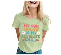 T-shirt à manches courtes col roulé à manches courtes pour femme avec inscription « Mon beau-fils est mon enfant préféré », vert, XXL