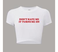 T-shirt à manches courtes coupe slim avec impression de slogan "NE ME DÉTESTEZ PAS ÇA ME STIMULE" L,M,S,XL,XSBlocs de couleur,Lettres,SloganÉtoffe