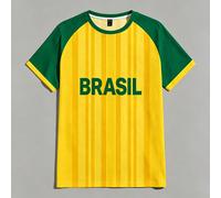 T-shirt à manches courtes de style équipe de football rétro du Brésil, enveloppé dans le classique jaune et vert, réveillant le rêve passionné du football, devenant le centre d'attention dans la rue e