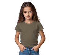 T-shirt à manches courtes en coton biologique pour filles - T-shirt éternel 175 g/m indéformable et élégant pour filles, Vert militaire, 12 ans