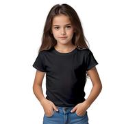 T-shirt à manches courtes en coton biologique pour filles - T-shirt éternel 175 g/m indéformable et élégant pour filles, Noir , 12 ans