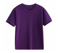 T-shirt à manches courtes en coton pour adolescentes et garçons - Haut court basique pour tout-petits - Couleur unie - Doux et confortable - Coupe régulière - Vêtements simples pour enfants, violet, 8