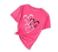 T-shirt à manches courtes en coton pour femme avec imprimé d'amour pour la Saint-Valentin, Rose, 3XL