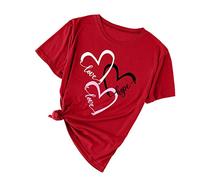 T-shirt à manches courtes en coton pour femme avec imprimé d'amour pour la Saint-Valentin, rouge, XXL