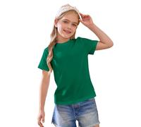 T-shirt à manches courtes en coton pour filles, uni, pour enfants, col rond, basique, haut d'entraînement scolaire athlétique, tee-shirts décontractés pour enfants, chemise légère, douce, blouse, Vert