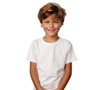 T-shirt à manches courtes en coton pour garçons et filles - T-shirt éternel 190 g/m durable, ne se déforme pas et élégant, blanc, 8 ans