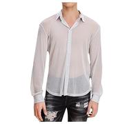 T-shirt à manches courtes en polyester pour homme - Décontracté - Design uni - Col classique - Coupe régulière - Pour fête, concert et déclaration - Chemise légère et confortable, blanc, S