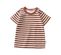 -T-shirt à manches courtes en pur coton pour fille et fille, t-shirt de base pour bébé, rayé, multicolore, chemise blanche en option garçon, marron, 3-4 ans