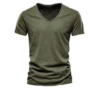 T-shirt à manches courtes et col en V pour homme - En coton doux - Léger et respirant - Séchage rapide - Pour l'entraînement musculaire décontracté et l'athlétisme en plein air, 01-2-ag, XL