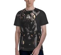 T-shirt à manches courtes et col rond avec imprimé carlin noir mignon et taille standard-échelle-2_00x, Noir , M