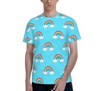 T-shirt à manches courtes et col rond avec imprimé gouttes de pluie et nuages arc-en-ciel, tendance, décontracté, été, confortable, usage quotidien, Noir , L