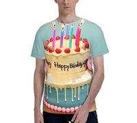 T-shirt à manches courtes et col rond avec imprimé « Happy Birthday Big Cake » - Tendance - Décontracté - Confortable - Pour, Noir , S