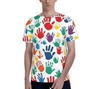 T-shirt à manches courtes et col rond imprimé à la main pour homme - Style décontracté - Pour l'été - Diverses occasions, Noir , XXL