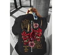 T-shirt à manches courtes et col rond, imprimé double face TOKYO Ghost Samurai Mask, tissu confortable et respirant, style streetwear décontracté pour homme, 100 % coton (choisissez une taille supérie