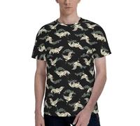 T-shirt à manches courtes et col rond imprimé grue japonaise et pin pour homme, Noir , S