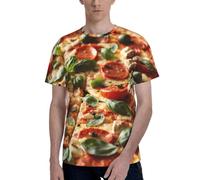 T-shirt à manches courtes et col rond imprimé pizza pepperoni 3D pour homme, respirant, élégant, décontracté, athlétique, vêtements d'été, Noir , XXL