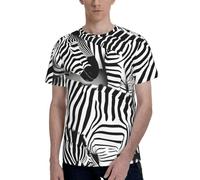T-shirt à manches courtes et col rond imprimé zèbre tendance décontracté été confortable pour un usage quotidien, Noir , L