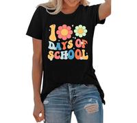 T-shirt à manches courtes et col rond pour femme avec inscription « 100 Days of School », Noir , L