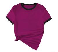 T-shirt à manches courtes et col rond pour femme, coupe ajustée, haut d'été décontracté pour un usage quotidien, longueur régulière, 90 % polyester, 10 % élasthanne (XL violet)