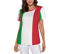 T-shirt à manches courtes et col rond pour femme Drapeau de l'Italie Élastique Basique Confortable À porter au quotidien, Noir , XXL