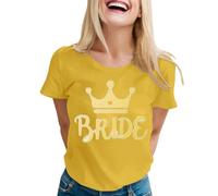 T-shirt à manches courtes et col rond pour femme en coton confortable pour demoiselle d'honneur T-shirt à imprimé haut léger et respirant pour mariage et enterrement de vie de jeune fille, citronier