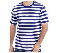 T-Shirt à Manches Courtes et col Rond pour Homme, rayé, décontracté, Ample, Tendance, Confortable, Commerce extérieur, Affaires, Sport (Dark Blue, XXXXL)