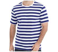 T-Shirt à Manches Courtes et col Rond pour Homme, rayé, décontracté, Ample, Tendance, Confortable, Commerce extérieur, Affaires, Sport (Dark Blue, M)