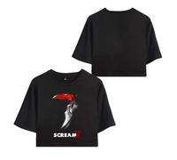 T-shirt à manches courtes et coupe courte pour femmes Ghost Face T-shirt Ghostface Scream 7 Movie T-shirts Horreur T-shirts effrayants pour les fans de Scream Noir L