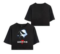 T-shirt à manches courtes et coupe courte pour femmes Ghost Face T-shirt Ghostface Scream 7 Movie T-shirts Horreur T-shirts effrayants pour les fans de Scream Bleu foncé XL