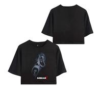 T-shirt à manches courtes et coupe courte pour femmes Ghost Face T-shirt Ghostface Scream 7 Movie T-shirts Horreur T-shirts effrayants pour les fans de Scream Bleu marine L