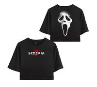 T-shirt à manches courtes et coupe courte pour femmes Ghost Face T-shirt Ghostface Scream 7 Movie T-shirts Horreur T-shirts effrayants pour les fans de Scream Blanc XL